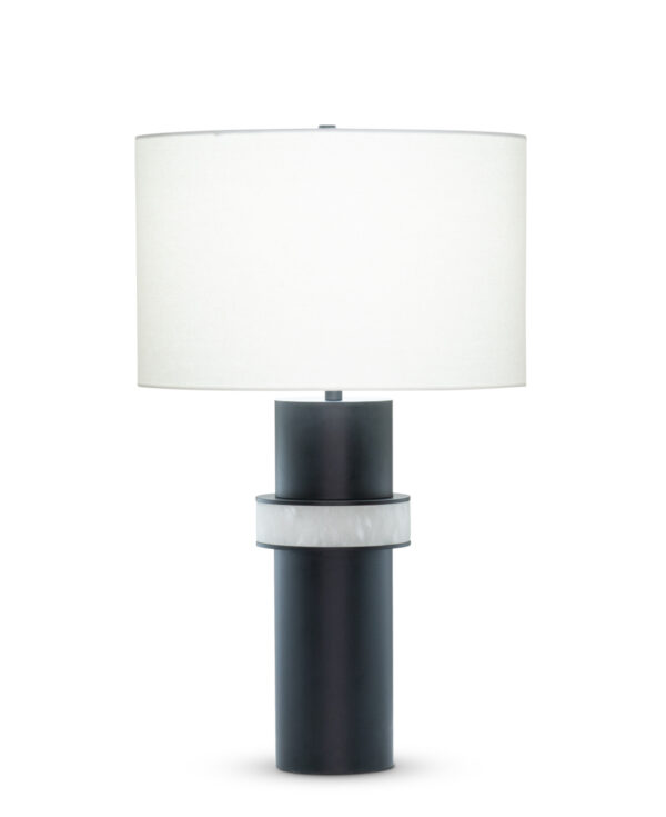 FlowDecor Ricardo Table Lamp in metal base with black matte finish and alabaster and off-white linen drum shade (# 4529)