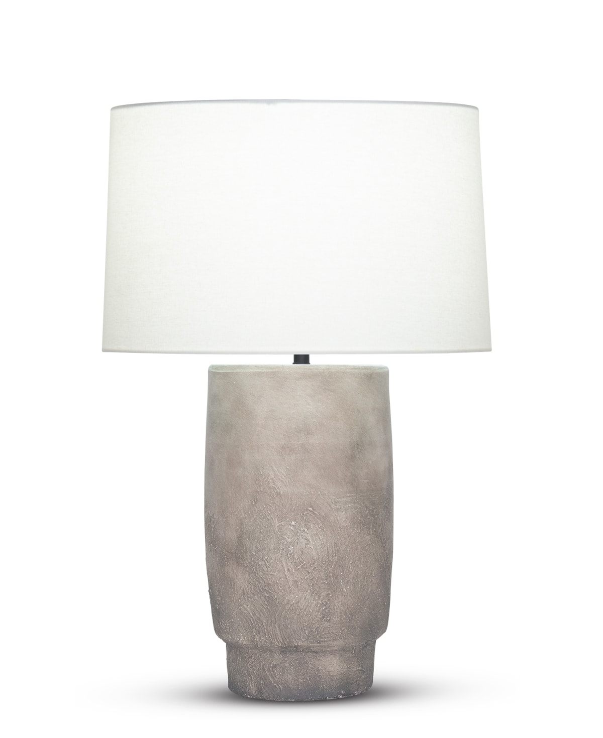 FlowDecor Dobbs Table Lamp in ceramic with earthy beige finish and off-white linen tapered drum shade (# 4543)