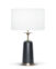 FlowDecor Fletcher Table Lamp in metal with antique brass & gunmetal finishes and off-white cotton drum shade (# 4552)