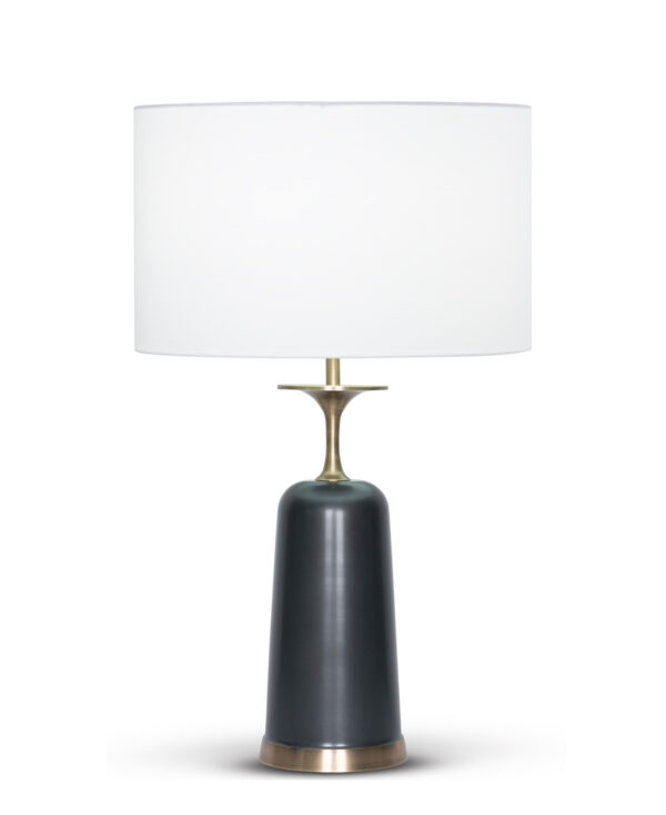 FlowDecor Fletcher Table Lamp in metal with antique brass & bronze finishes and off-white cotton drum shade (# 4552)