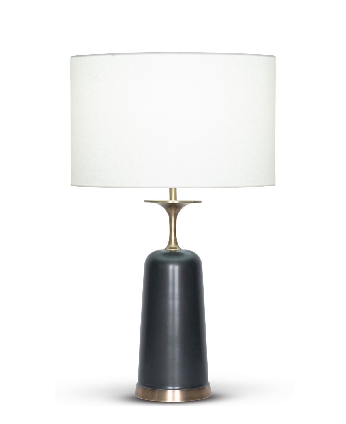 FlowDecor Fletcher Table Lamp in metal with antique brass & bronze finishes and off-white linen drum shade (# 4552)