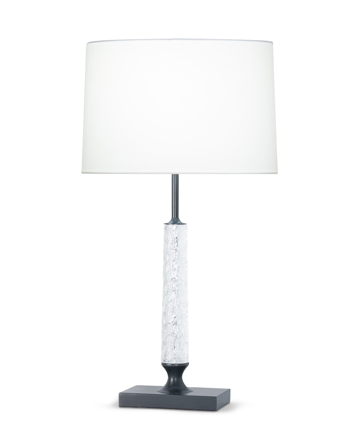 FlowDecor Hazel Table Lamp in metal with gunmetal finish and crystal and off-white cotton oval shade (# 4554)