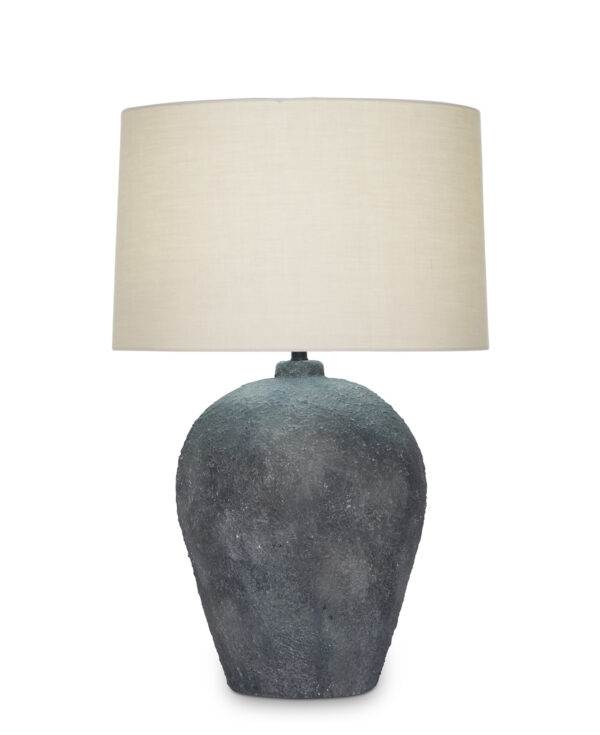 FlowDecor Leigh Table Lamp in ceramic with charcoal matte stipple finish and beige cotton tapered drum shade (# 4545)