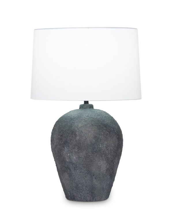 FlowDecor Leigh Table Lamp in ceramic with charcoal matte stipple finish and off-white cotton tapered drum shade (# 4545)