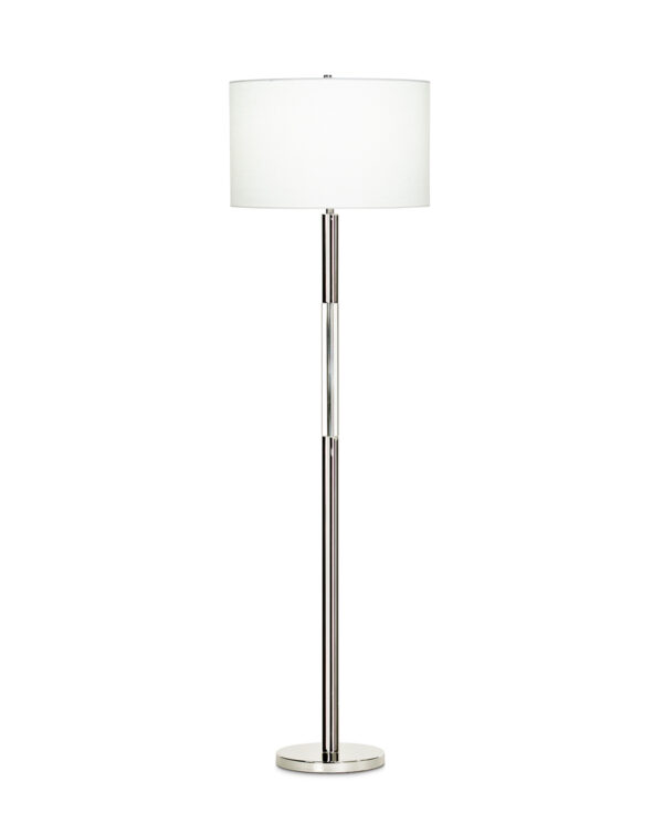 FlowDecor Poppy Floor Lamp in metal with polished nickel finish and crystal and off-white linen drum shade (# 3719)