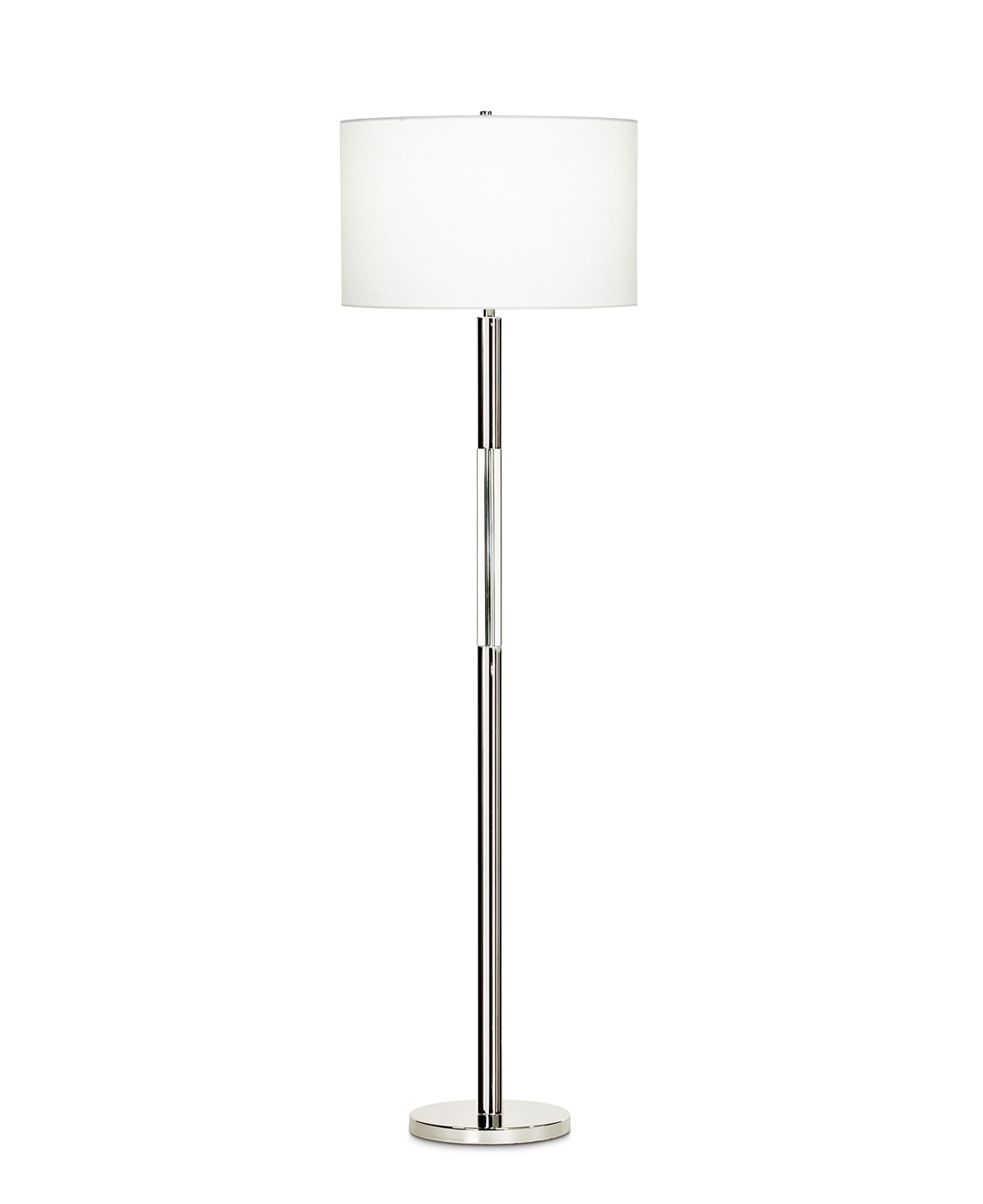 FlowDecor Poppy Floor Lamp in metal with polished nickel finish and crystal and off-white linen drum shade (# 3719)