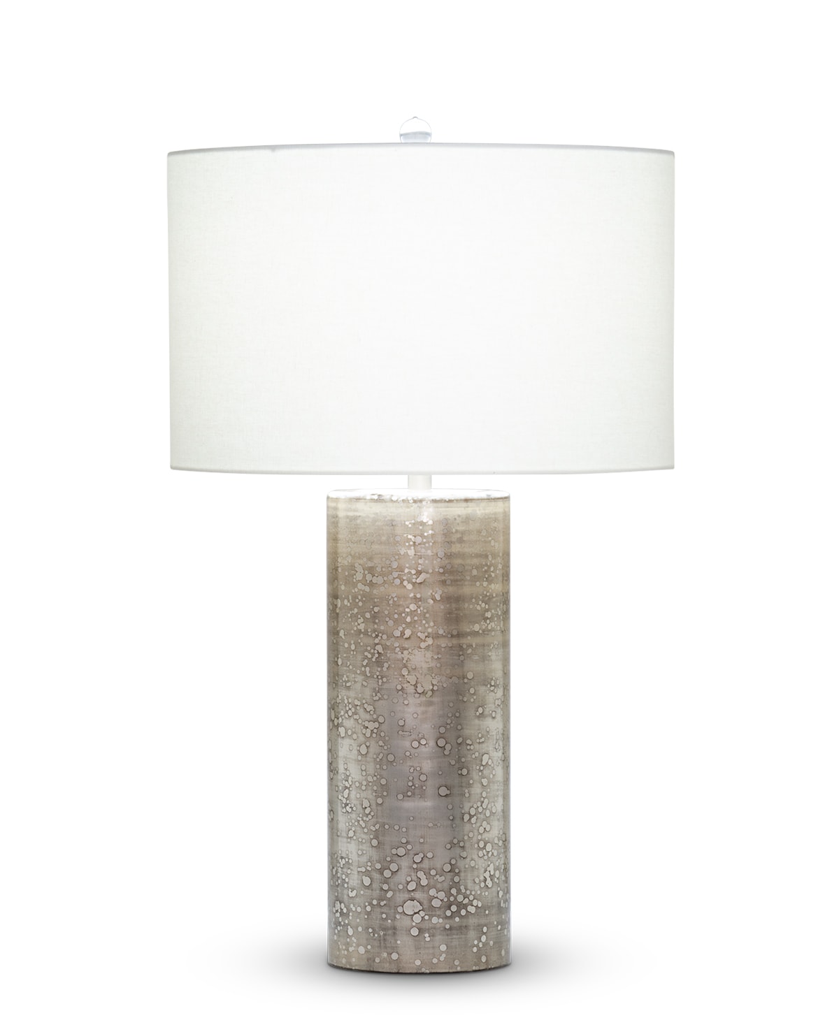 FlowDecor Kelly Table Lamp in mouth-blown glass with dark champagne metallic finish and off-white linen drum shade (# 4512)