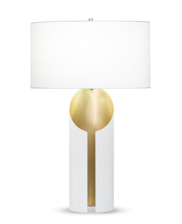 FlowDecor Lena Table Lamp in brass with antique brass & matte off-white finishes and off-white cotton oval shade (# 4482)