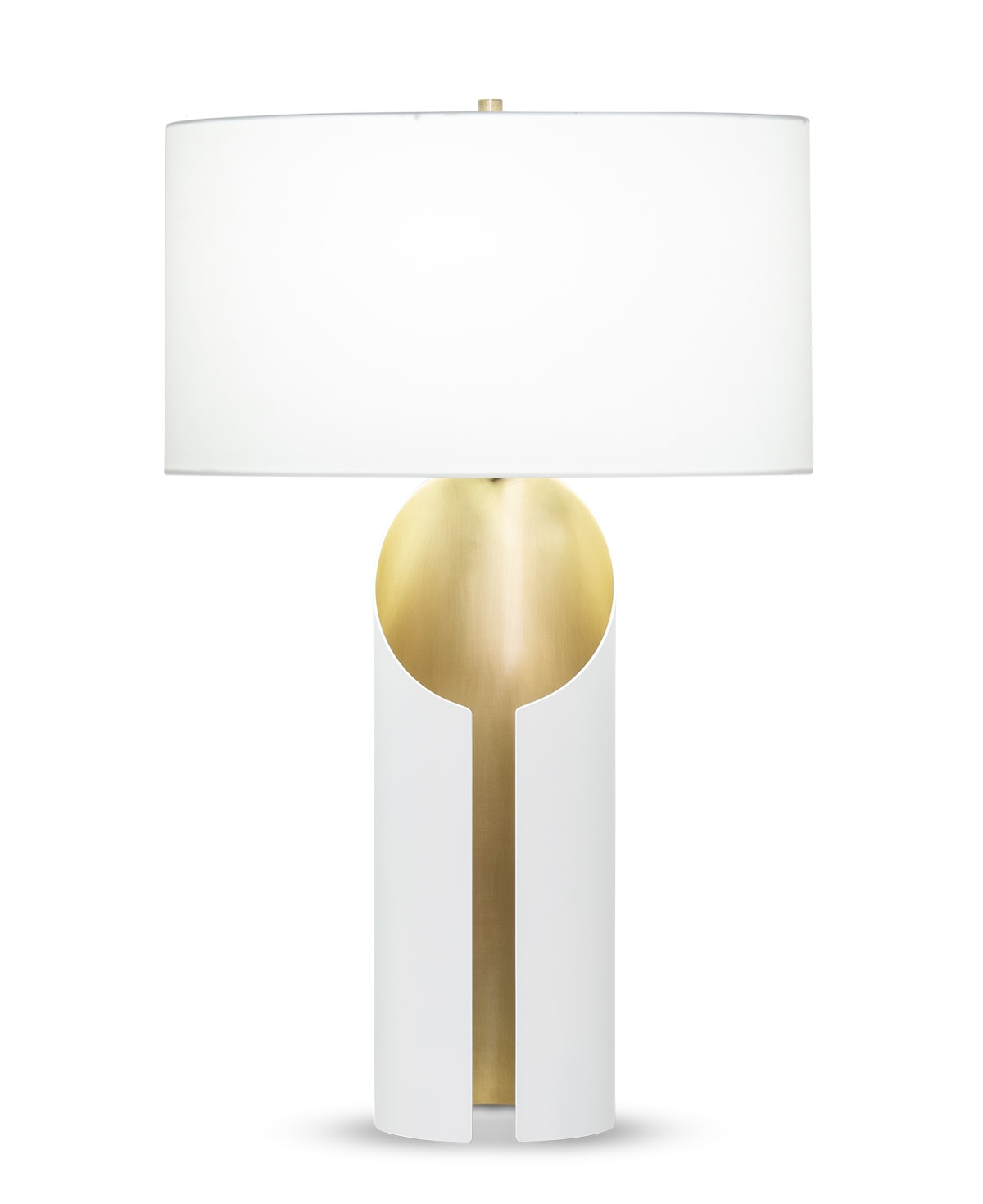 FlowDecor Lena Table Lamp in brass with antique brass & matte off-white finishes and off-white cotton oval shade (# 4482)