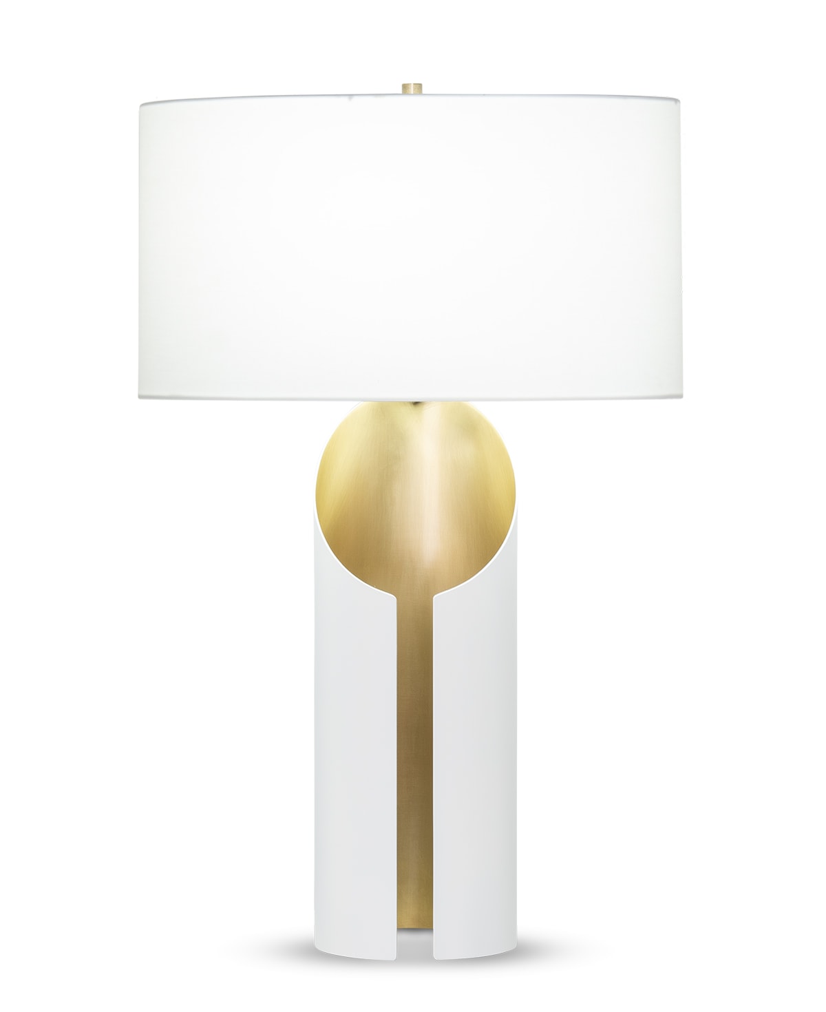 lena-brass-white-table-lamp-main-4482-OWC FlowDecor Lena Table Lamp in brass with antique brass & matte off-white finishes and off-white cotton oval shade (# 4482)