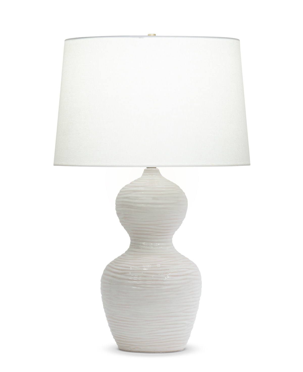FlowDecor Eloise Table Lamp in ceramic with off-white & sand and off-white linen tapered drum shade (# 4573)