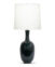 FlowDecor Keith Table Lamp in ceramic with dark emerald green and off-white linen tapered drum shade (# 4570)
