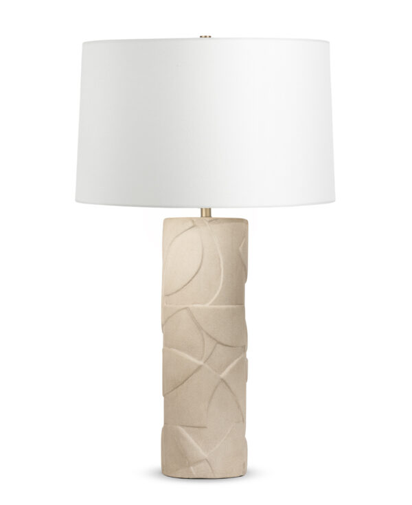 FlowDecor Atlas Table Lamp in ceramic with sand finish and off-white linen tapered drum shade (# 4632)