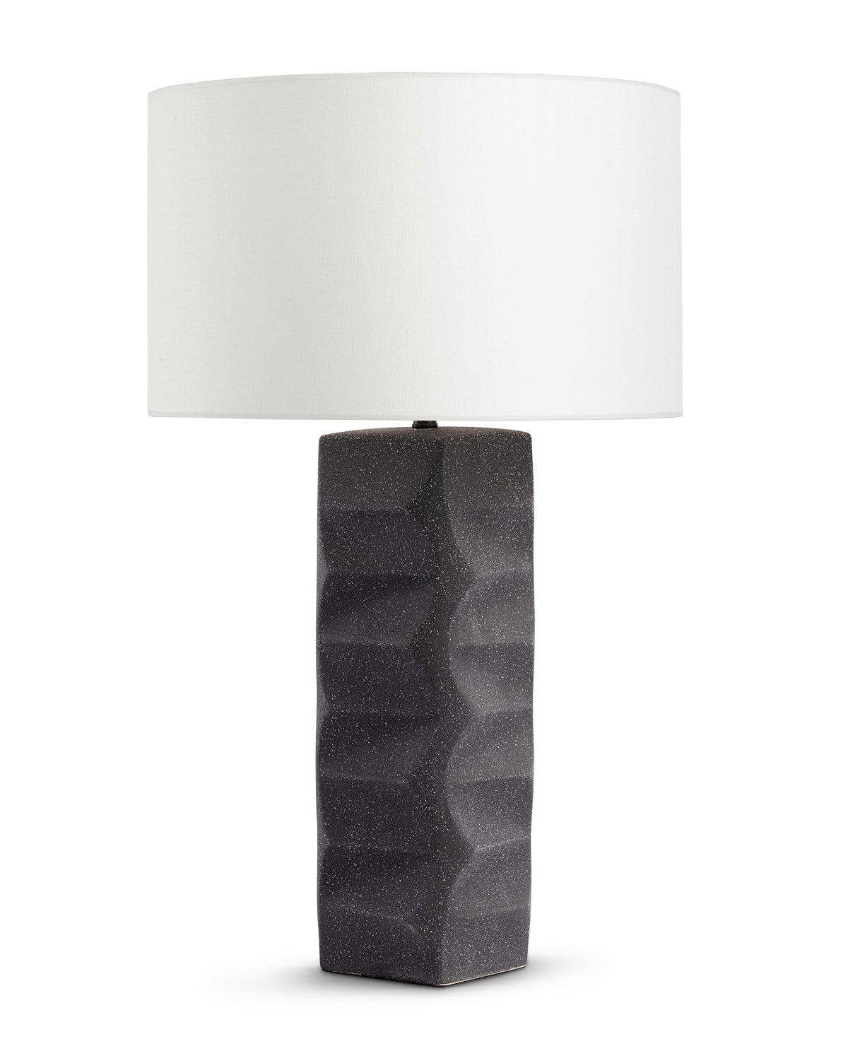 FlowDecor Bond Table Lamp in ceramic with charcoal textured finish and off-white linen drum shade (# 4610)