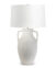 FlowDecor Delilah Table Lamp in ceramic with white finish and off-white linen tapered drum shade (# 4628)