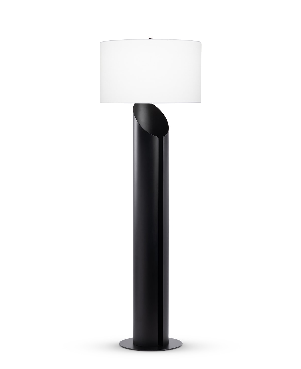 FlowDecor Jade Floor Lamp in metal with black matte finish and white linen drum shade (# 4624)