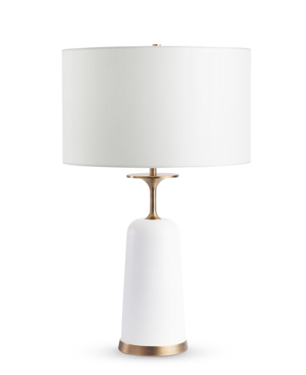FlowDecor Judith Table Lamp in brass with antique brass & matte off-white finishes and off-white cotton drum shade (# 4590)