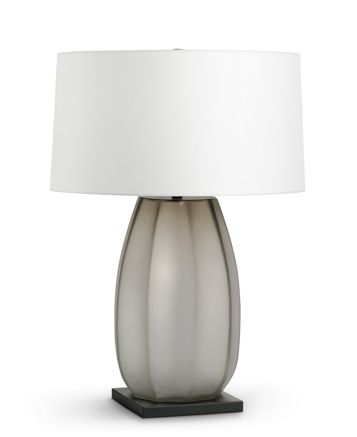 FlowDecor Nadia Table Lamp in glass with taupe finish and metal base with bronze finish and off-white linen oval shade (# 4619)