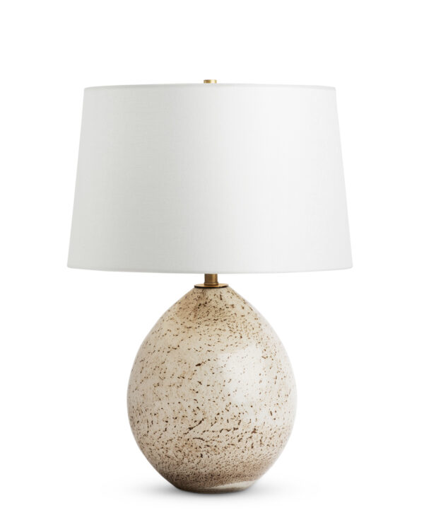 FlowDecor Odessa Table Lamp in glass with cream & brown finish and off-white linen tapered drum shade (# 4608)