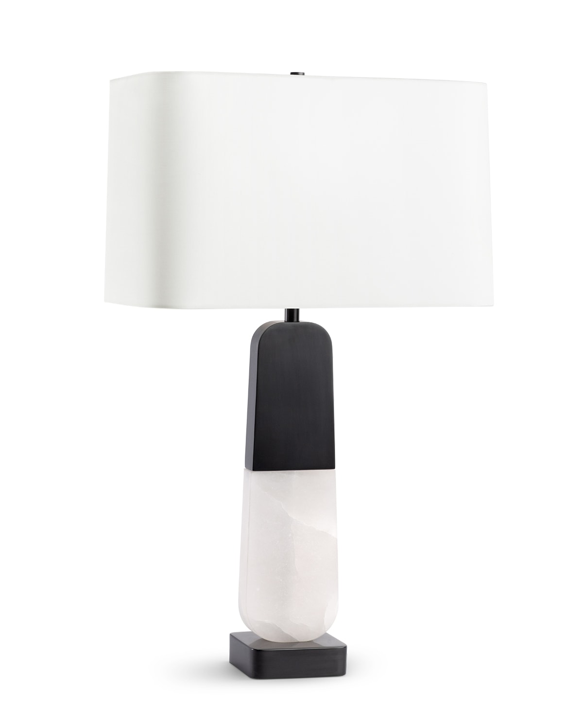 FlowDecor Phillip Table Lamp in alabaster and metal with bronze finish and off-white cotton rounded rectangle shade (# 4601)