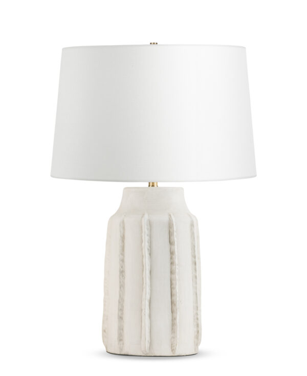 FlowDecor Valentina Table Lamp in ceramic with off-white finish and off-white linen tapered drum shade (# 4630)