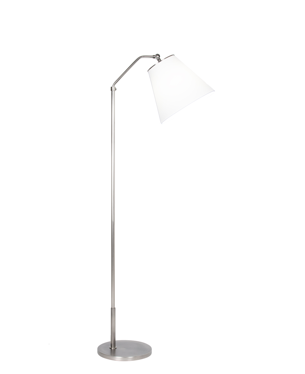FlowDecor Kessel Floor Lamp in metal with antique silver finish and off-white cotton tapered drum shade (# 4452)