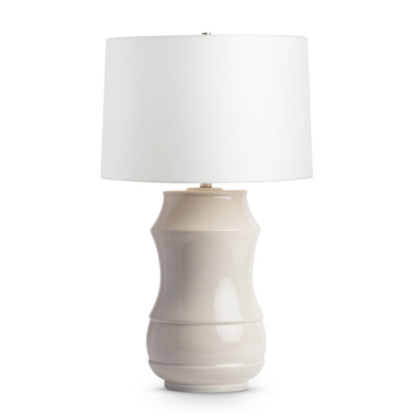 FlowDecor Adderley Table Lamp in ceramic with off-white finish and off-white linen tapered drum shade (# 4073)