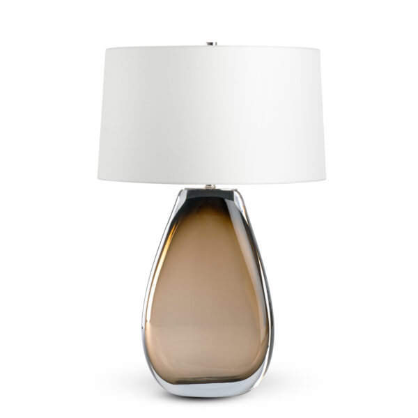 FlowDecor Albion Table Lamp in glass with beige and off-white linen oval shade (# 4579)