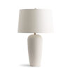 FlowDecor Angelina Table Lamp in ceramic with white finish and off-white linen tapered drum shade (# 4674)