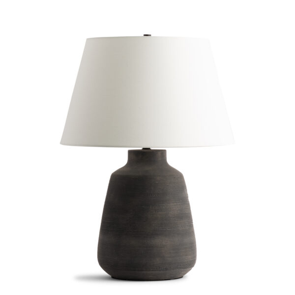 FlowDecor Bruce Table Lamp in ceramic and off-white linen tapered drum shade (# 4680)