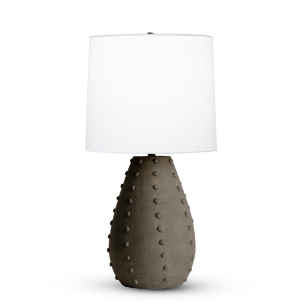 FlowDecor Camilla Table Lamp in ceramic with taupe finish and off-white cotton tapered drum shade (# 4506)
