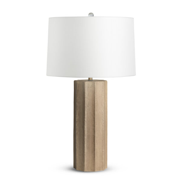 FlowDecor Capri Table Lamp in mouth-blown glass with sand finish and off-white cotton tapered drum shade (# 4403)