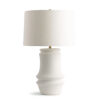FlowDecor Clint Table Lamp in ceramic with white finish and off-white linen tapered drum shade (# 4675)