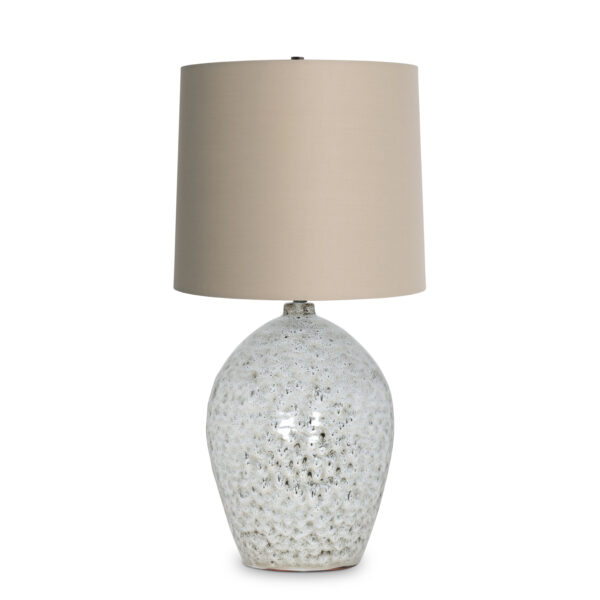 FlowDecor Connor Table Lamp in ceramic with ivory with taupe & black finish and beige cotton tapered drum shade (# 4501)