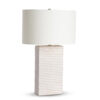 FlowDecor Eastwood Table Lamp in ceramic with white & taupe matte finish and off-white cotton oval shade (# 4432)