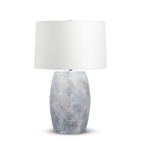 FlowDecor Gabriel Table Lamp in ceramic with grey finish and off-white linen tapered drum shade (# 4502)