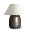 FlowDecor Graham Table Lamp in ceramic with rustic brown and off-white linen tapered drum shade (# 4631)
