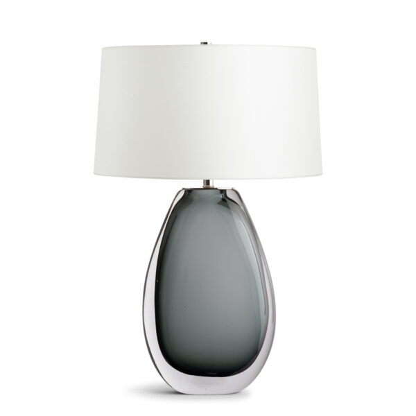FlowDecor James Table Lamp in glass with smokey grey and off-white linen oval shade (# 4663)