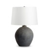 FlowDecor Jayden Table Lamp in ceramic with distressed black finish and off-white linen tapered drum shade (# 4505)