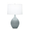 FlowDecor Malone Table Lamp in mouth-blown glass with grey-blue carved finish and off-white cotton tapered drum shade (# 3852)