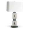 FlowDecor Rose Table Lamp in alabaster and metal with bronze finish and off-white cotton rounded rectangle shade (# 4524)