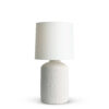 FlowDecor Sally Table Lamp in ceramic with white finish and off-white linen tapered drum shade (# 4589)