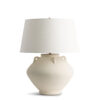 FlowDecor Sandra Table Lamp in ceramic with off-white finish and off-white linen tapered drum shade (# 4661)