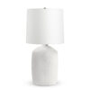 FlowDecor Sarah Table Lamp in ceramic with white finish and off-white linen tapered drum shade (# 4504)