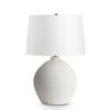 FlowDecor Trudelle Table Lamp in ceramic with white finish and off-white linen tapered drum shade (# 4581)