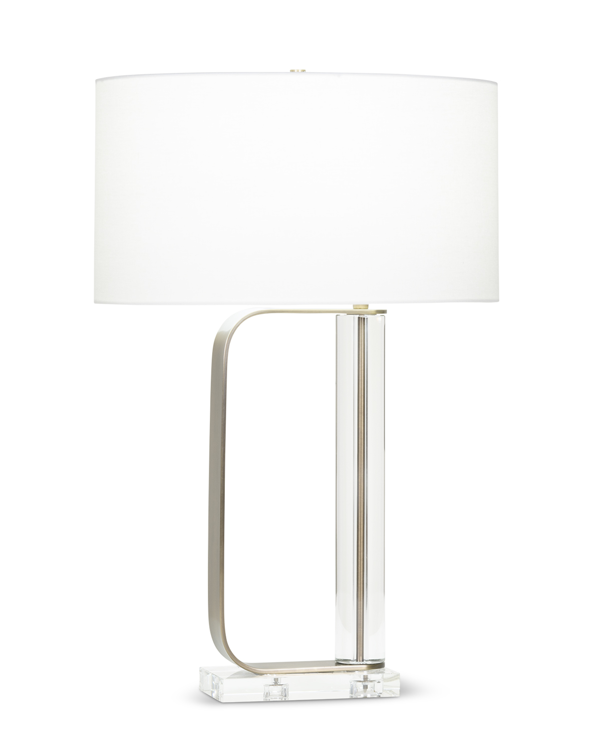 FlowDecor Abby Table Lamp in crystal and metal with antique brass finish and off-white linen oval shade (# 4095)