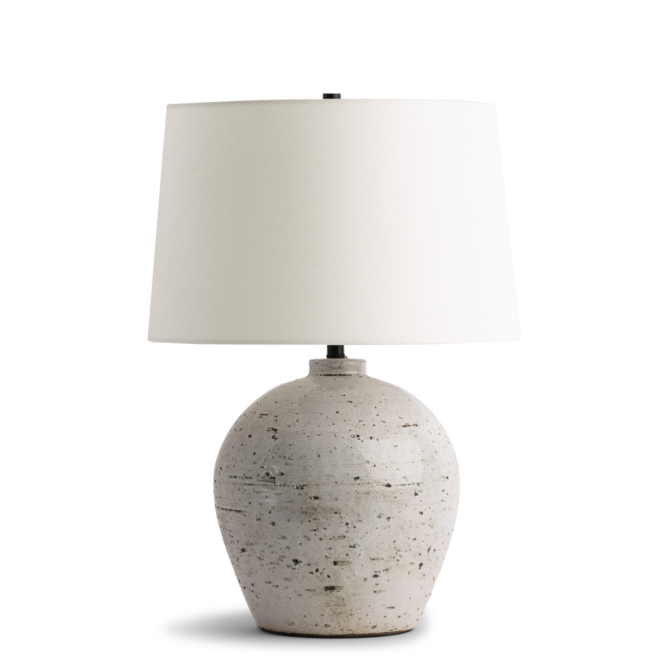adam-grey-ceramic-table-lamp-main-4666-OWL FlowDecor Adam Table Lamp in ceramic and off-white linen tapered drum shade (# 4666)