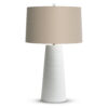 FlowDecor Annabelle Table Lamp in mouth-blown glass with off-white carved finish and beige cotton tapered drum shade (# 4010)