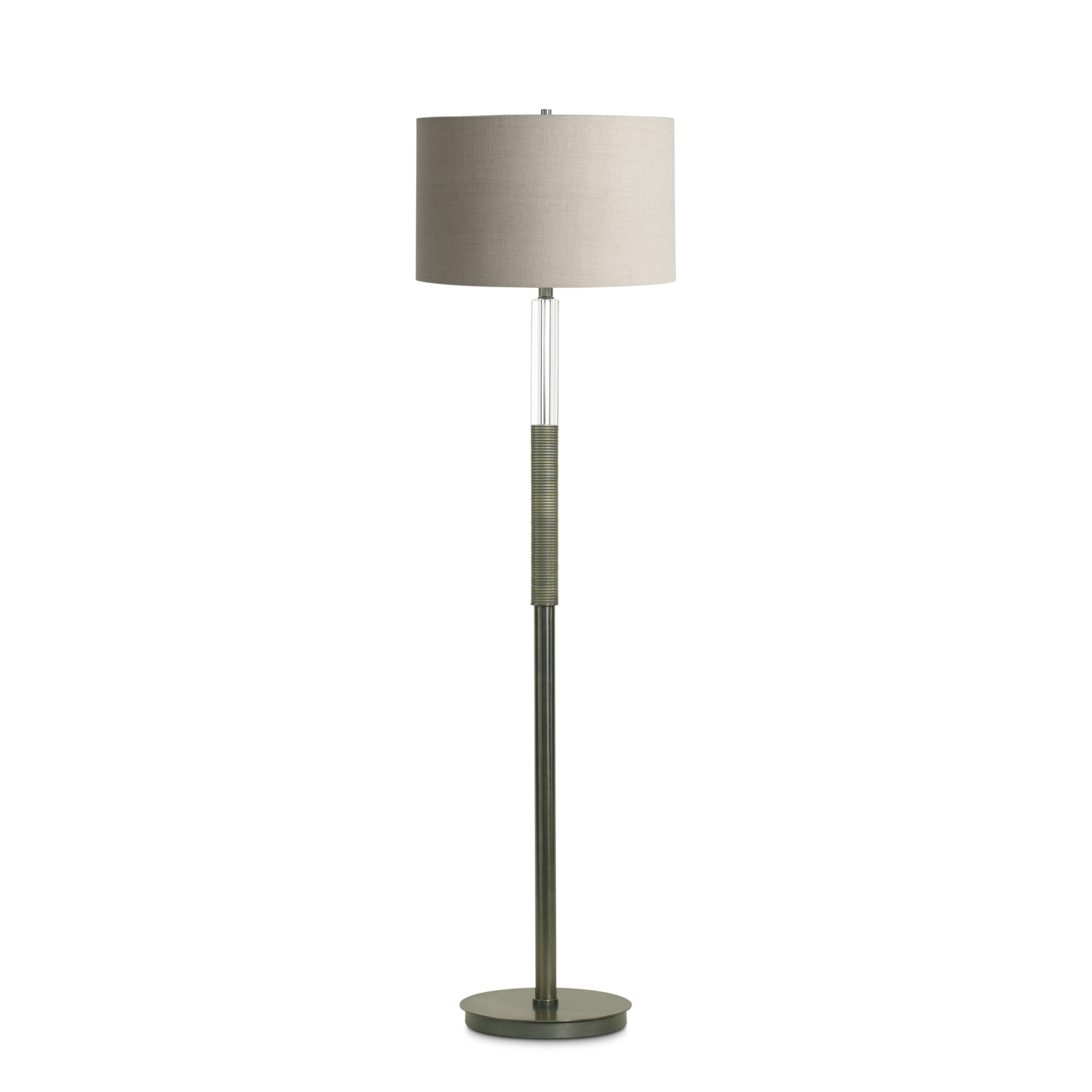 atlantic-bronze-crystal-floor-lamp-main-3642-BGL FlowDecor Atlantic Floor Lamp in resin with bronze finish and finely ribbed surface and crystal and beige linen drum shade (# 3642)
