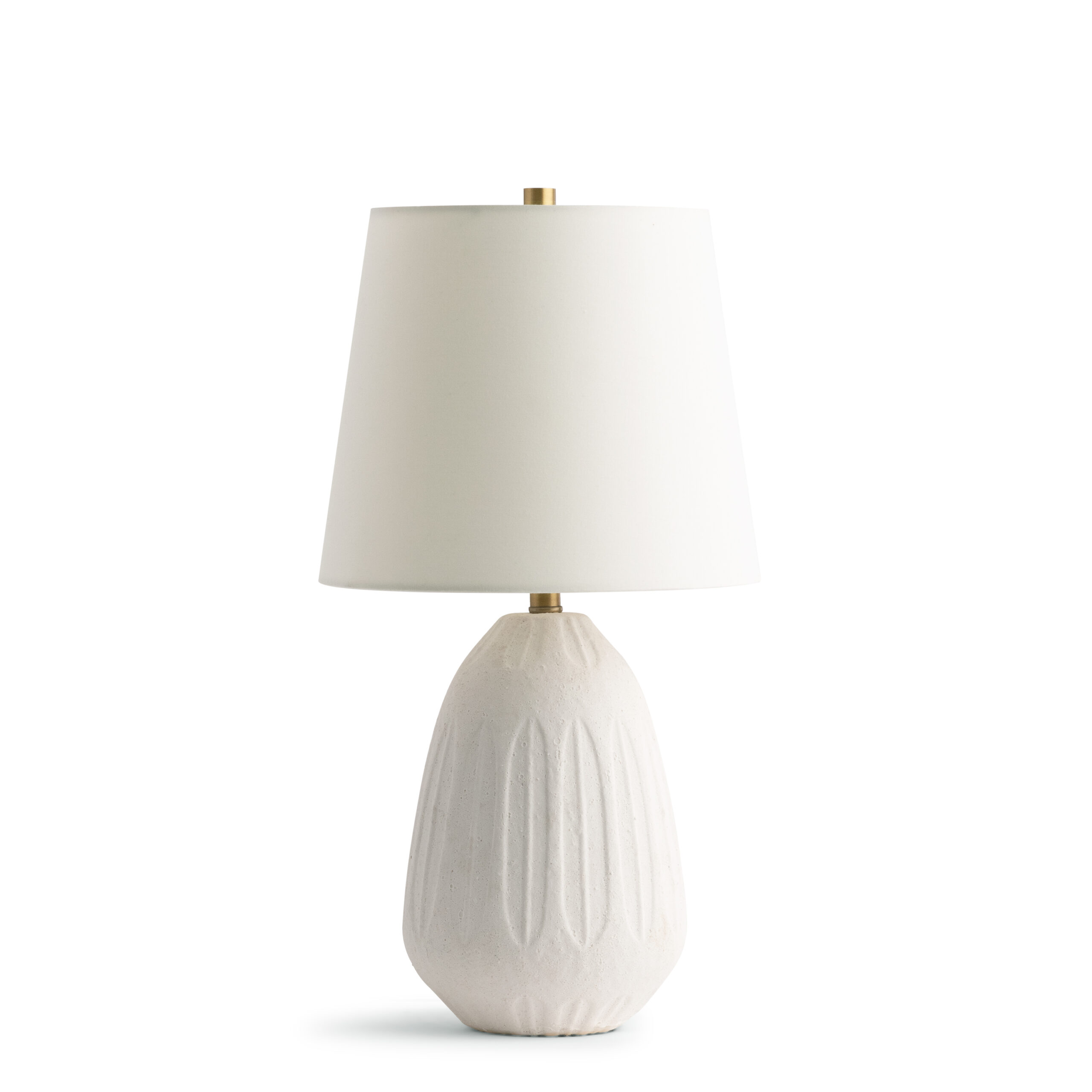 betty-white-ceramic-table-lamp-main-4676-OWC FlowDecor Betty Table Lamp in ceramic with white finish and off-white cotton tapered drum shade (# 4676)
